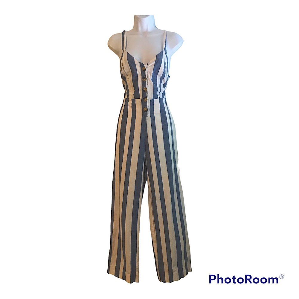 Japna Striped Jumpsuit With Halter Back & Adjustable Straps Women’s Size XS